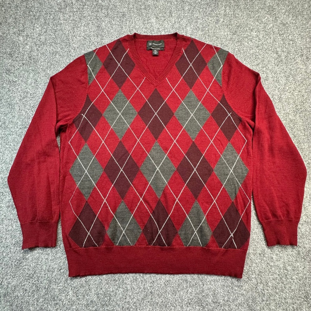 INC International Concepts Argyle‎ Sweater Mens XXL Red Merino Wool Blend